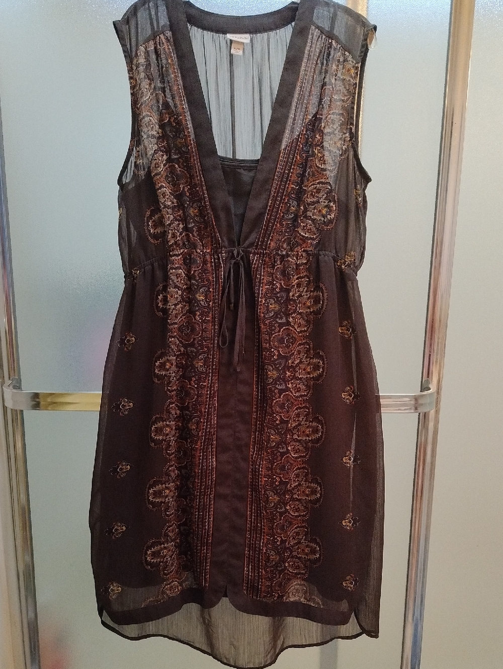 Marona Boho Midi Dress-Brown Large